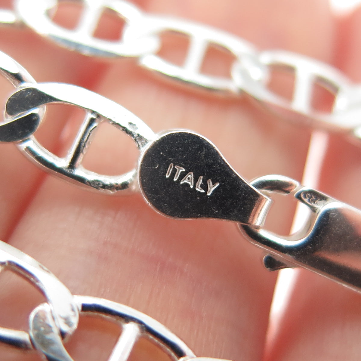 P. LUX 925 Sterling Silver Vintage Italy Anchor Mariner Chain Necklace 24"