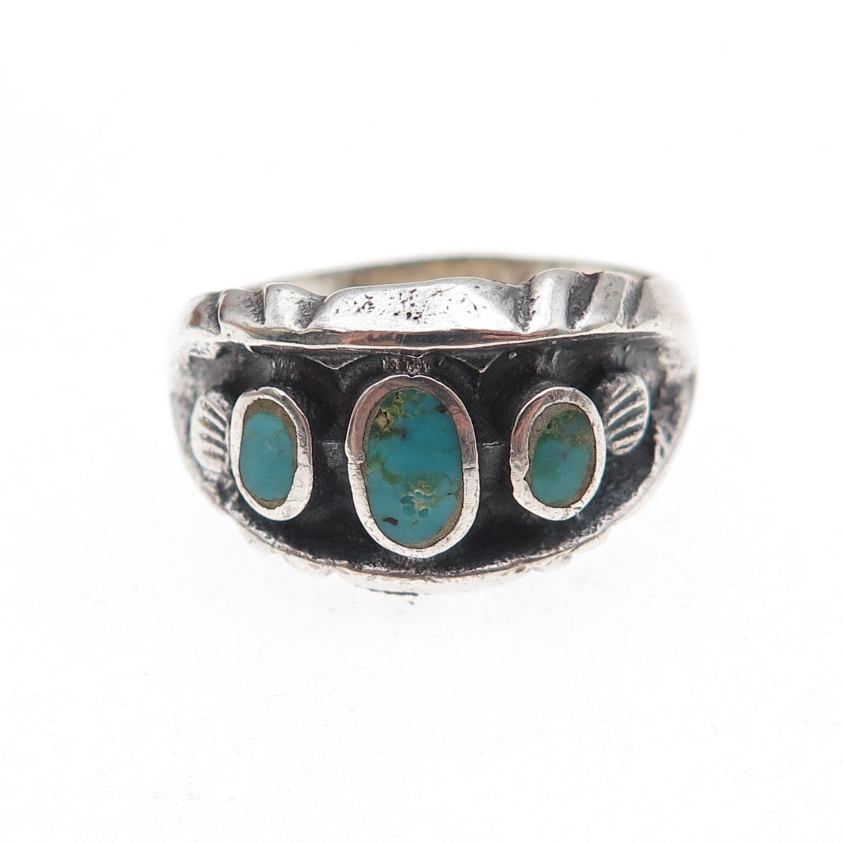 Old Pawn 925 Sterling Silver Vintage Southwestern Turquoise Tribal Ring Size 9.5