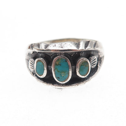 Old Pawn 925 Sterling Silver Vintage Southwestern Turquoise Tribal Ring Size 9.5