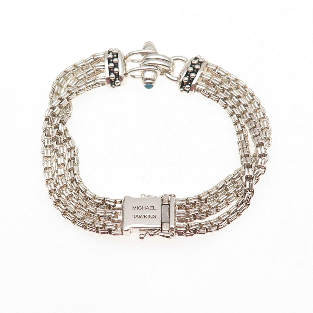 Michael Dawkins Sterling Silver Real Blue Topaz 3-Strand Box Link Bracelet 7"