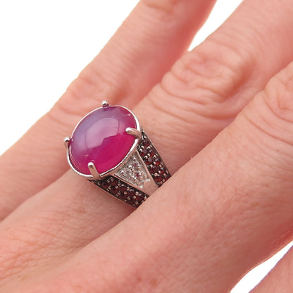 925 Sterling Lab-Created Star Ruby Real White Topaz & Red Garnet Ring Size 6