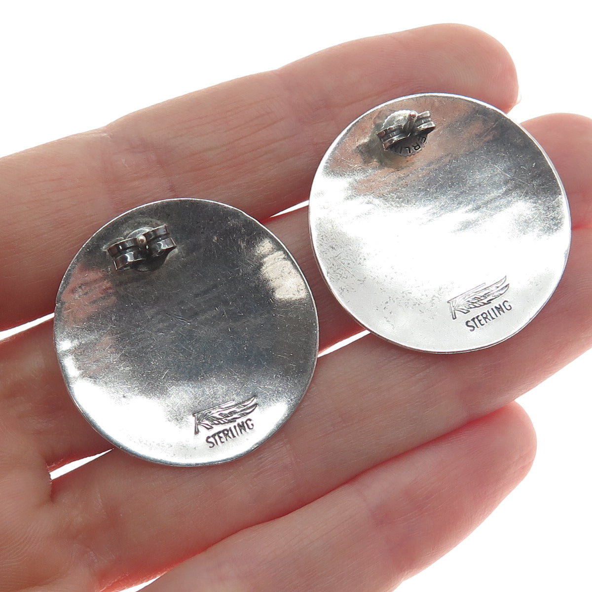 RAY TRACEY & KNIFEWING SEGURA Old Pawn 925 Sterling Silver Disc Tribal Earrings