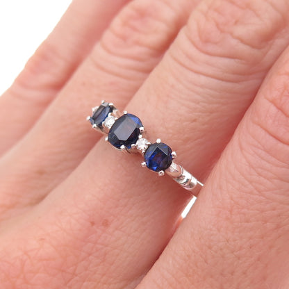 925 Sterling Silver Antique Art Deco Real Diamond & Sapphire Ring Size 7