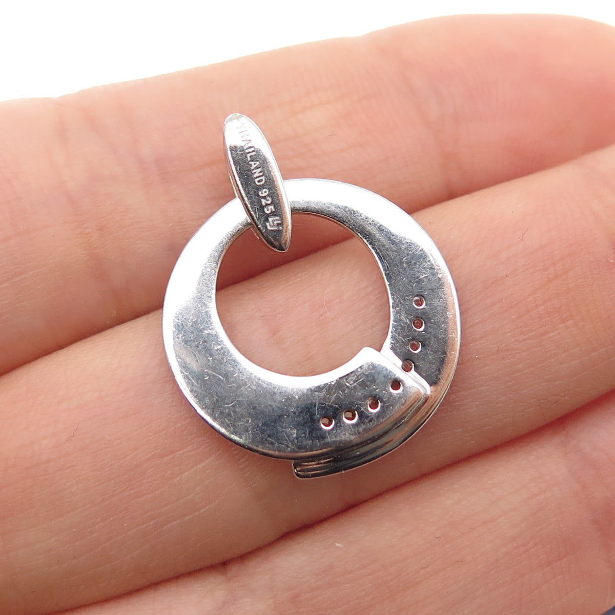 925 Sterling Silver 2-Tone Round-Cut C Z Modernist Charm Pendant