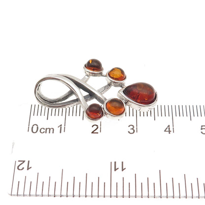 925 Sterling Silver Vintage Real Amber Modernist Charm Pendant