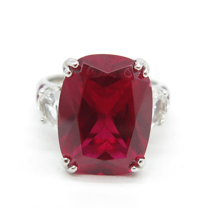 925 Sterling Silver Lab-Created Ruby & White Topaz Ring Size 7