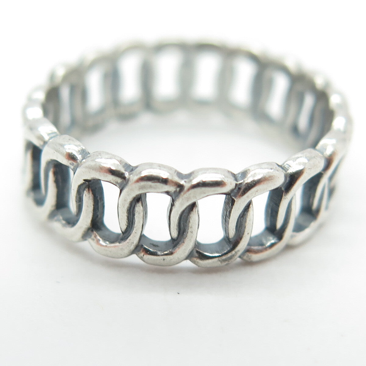 925 Sterling Silver Vintage Interlocked Rolo Link Band Ring Size 6.25