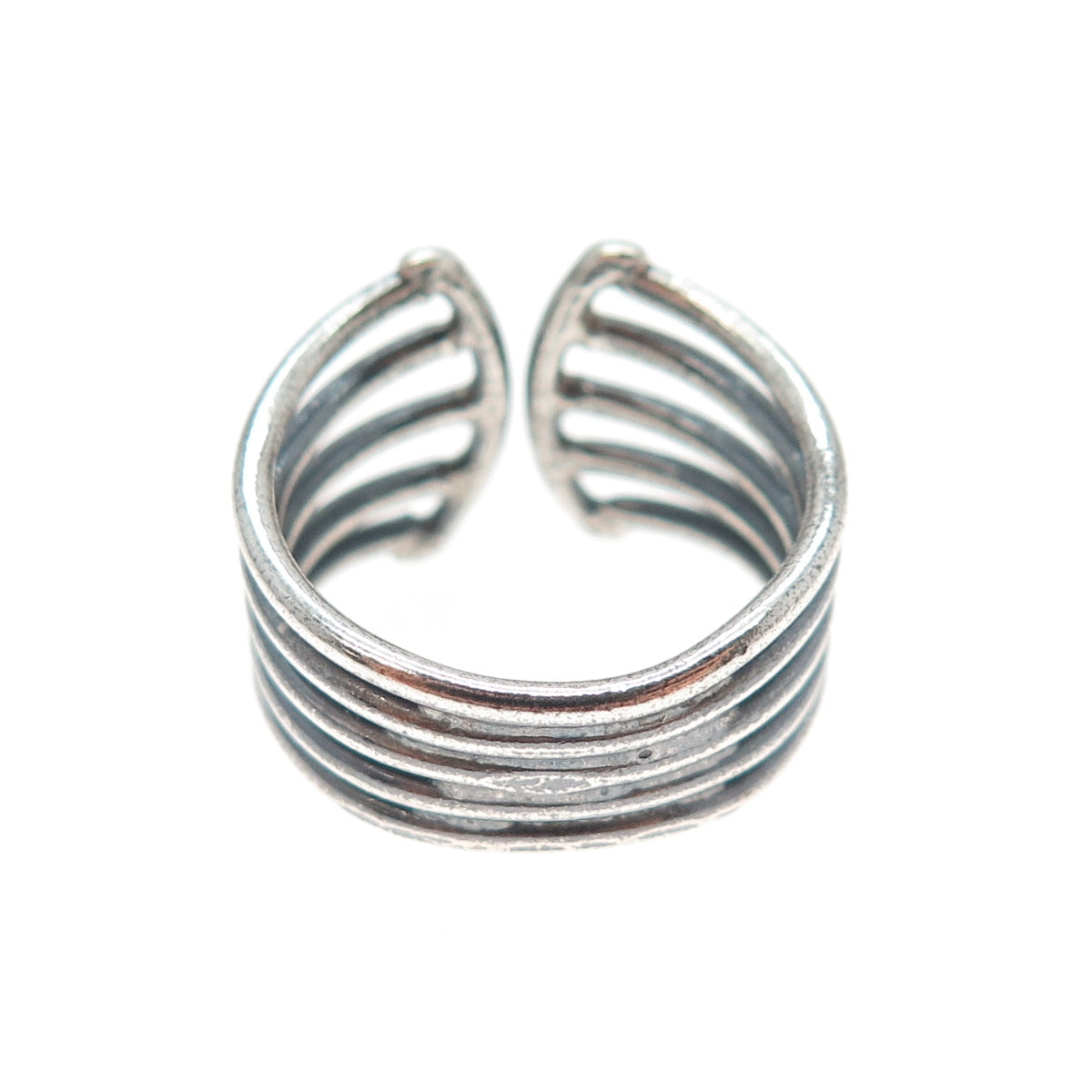 925 Sterling Silver Vintage Multi-Row Oxidized Adjustable Ring Size 7.25