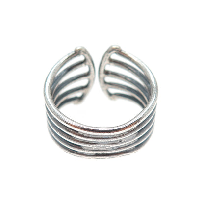 925 Sterling Silver Vintage Multi-Row Oxidized Adjustable Ring Size 7.25