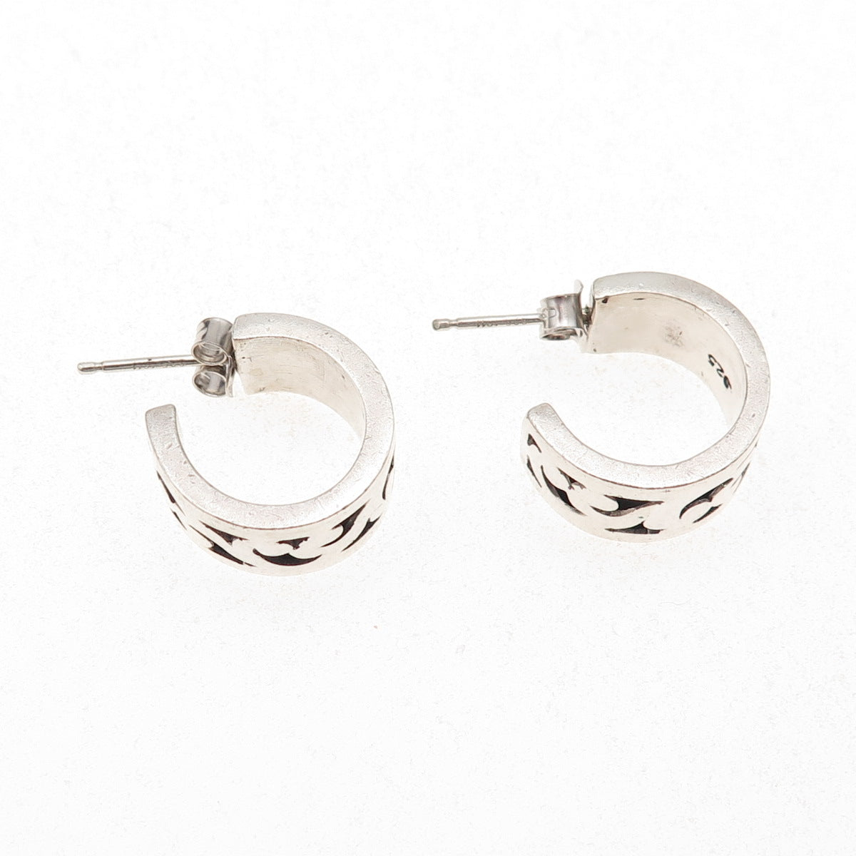 Lois Hill 925 Sterling Silver Vintage Signature Scroll Hoop Earrings