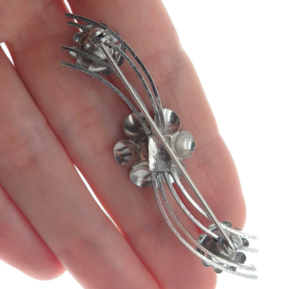 LANG 925 Sterling Silver Vintage Flowers Pin Brooch