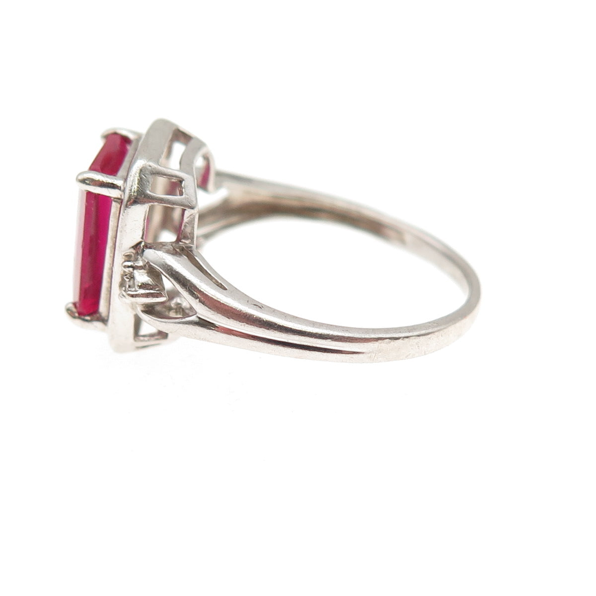 925 Sterling Silver Real Diamond & Lab-Created Ruby Ring Size 7.25