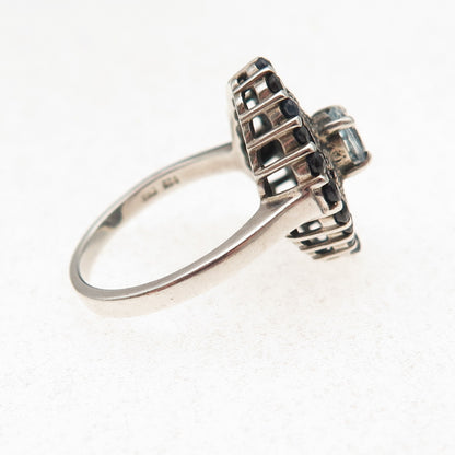 CNA Pranda 925 Sterling Silver Real Sapphire & Blue Topaz Ring Size 6
