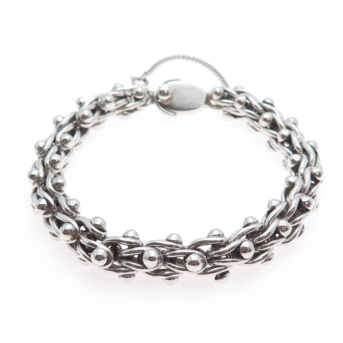 925 Sterling Vintage Mexico Byzantine Beaded Heavy 72.3g Oxidized Bracelet 7.75"