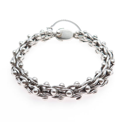 925 Sterling Vintage Mexico Byzantine Beaded Heavy 72.3g Oxidized Bracelet 7.75"