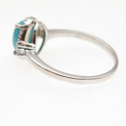 925 Sterling Silver Real Sleeping Beauty Turquoise & White Topaz Ring Size 8