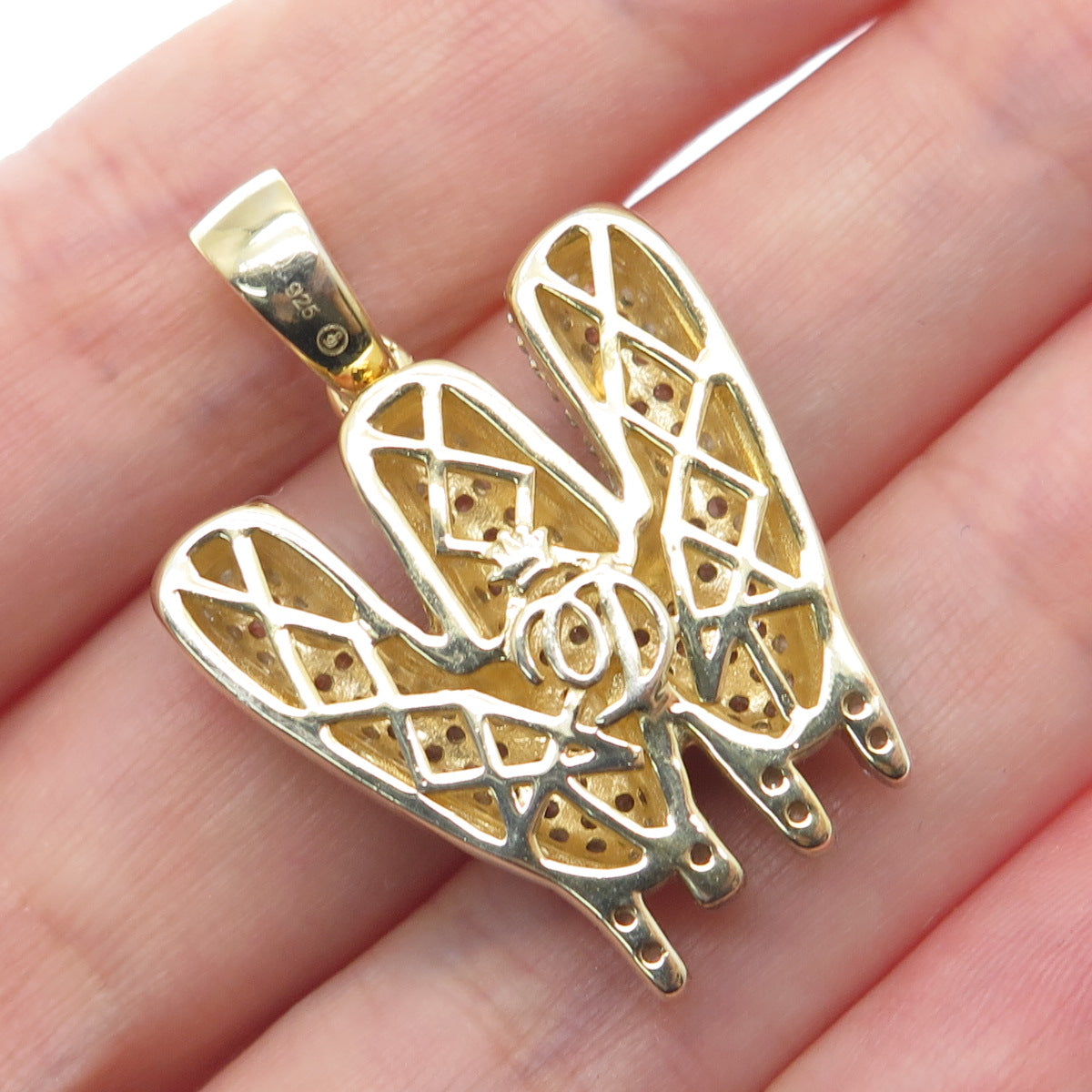 925 Sterling Silver Gold Plated Round-Cut Shaped C Z Letter W Sparkle Pendant