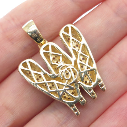 925 Sterling Silver Gold Plated Round-Cut Shaped C Z Letter W Sparkle Pendant