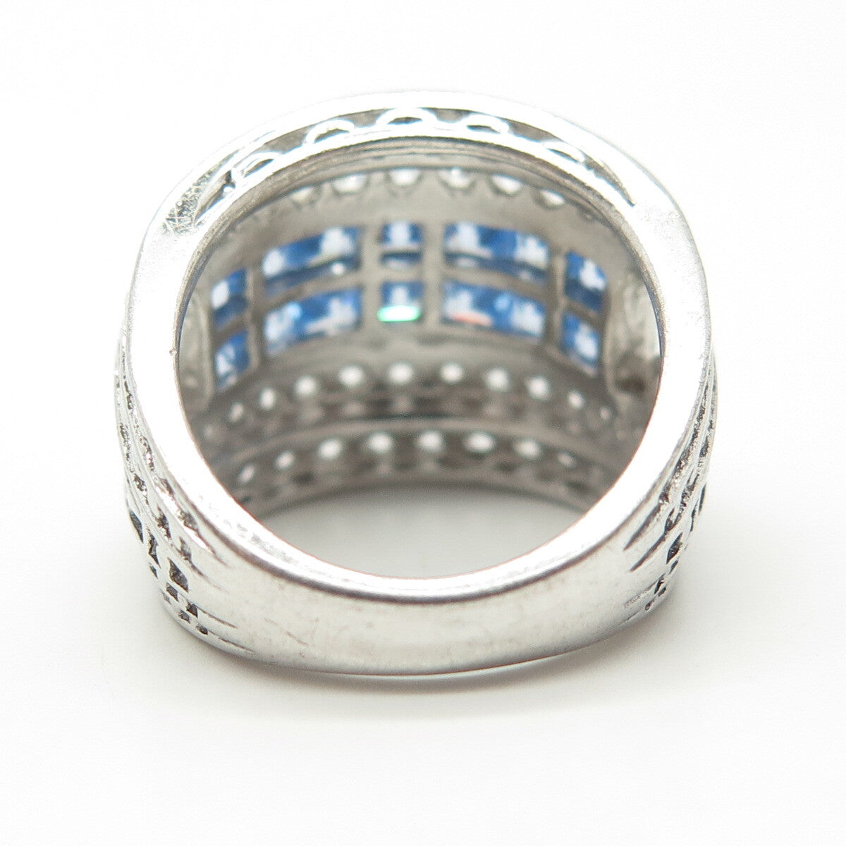 925 Sterling Silver White & Blue C Z Invisible Setting Ring Size 5