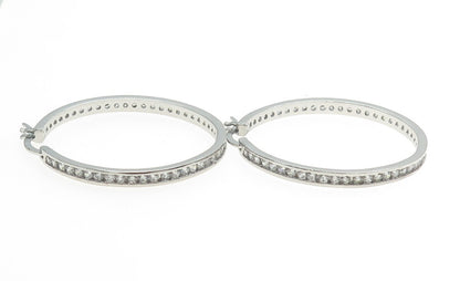 925 Sterling Silver Round-Cut All Around C Z Hoop Earrings
