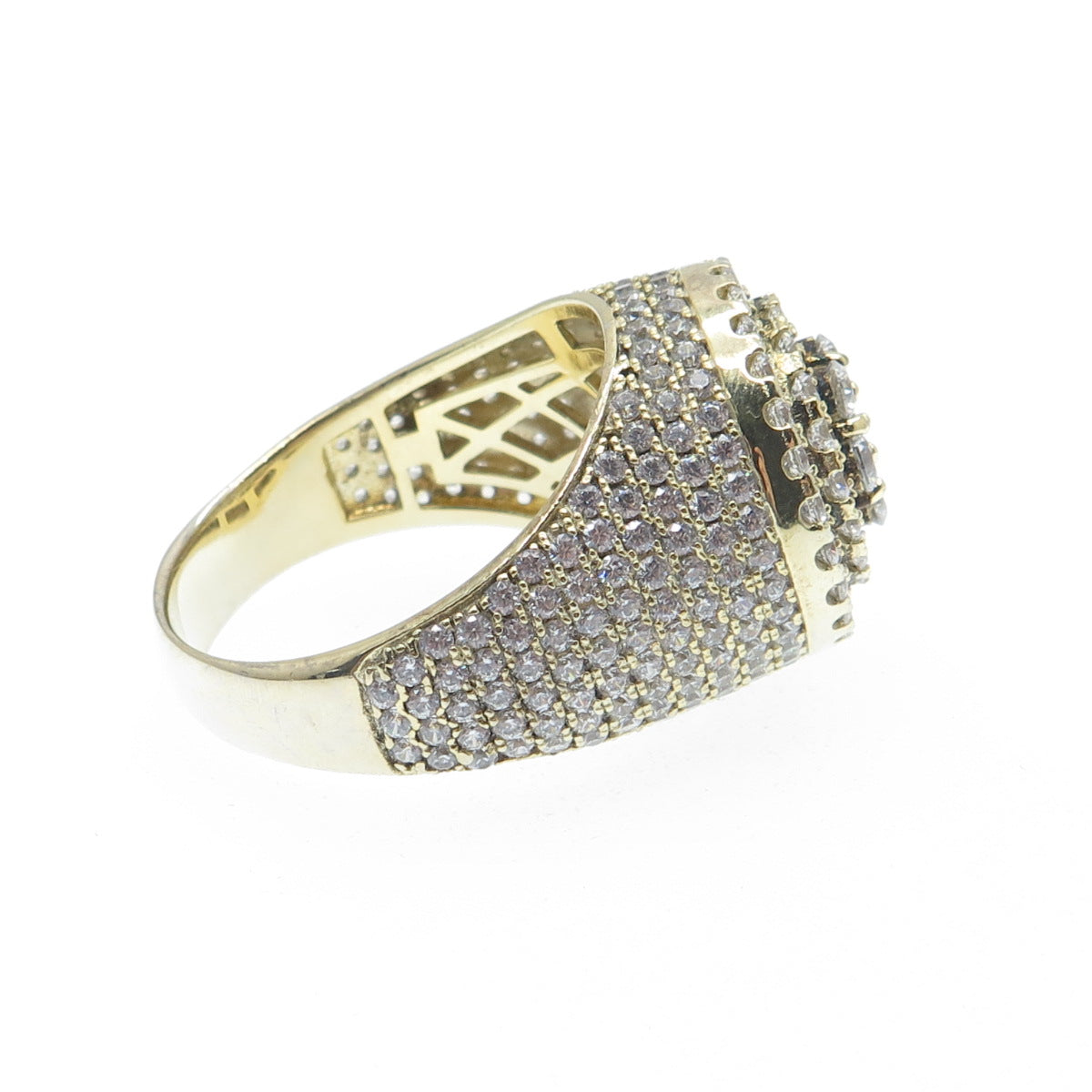 925 Sterling Silver Gold Plated Round-Cut Shaped C Z Domed Ring Size 12.5