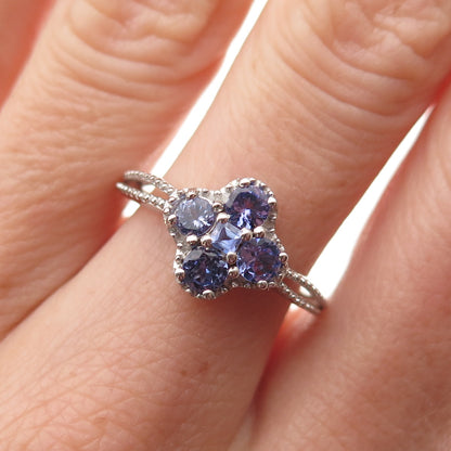 Chuck Clemency 925 Sterling Silver Real Iolite Floral Ring Size 7.25