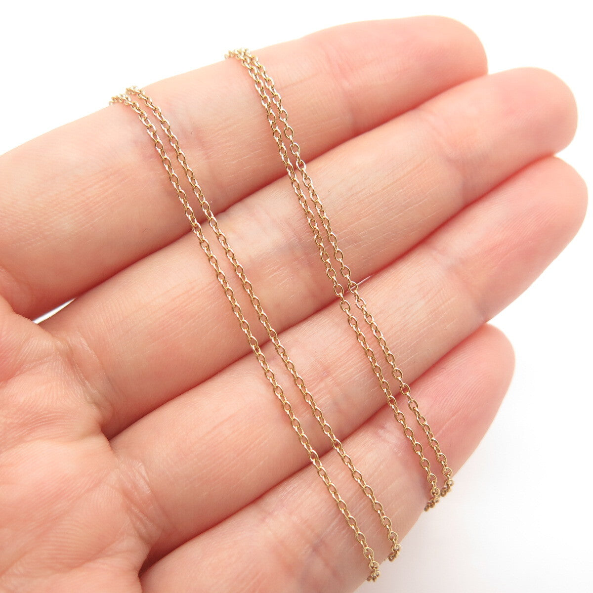 925 Sterling Silver Gold Plated White Topaz Gem 2-Row Rolo Chain Necklace 18"