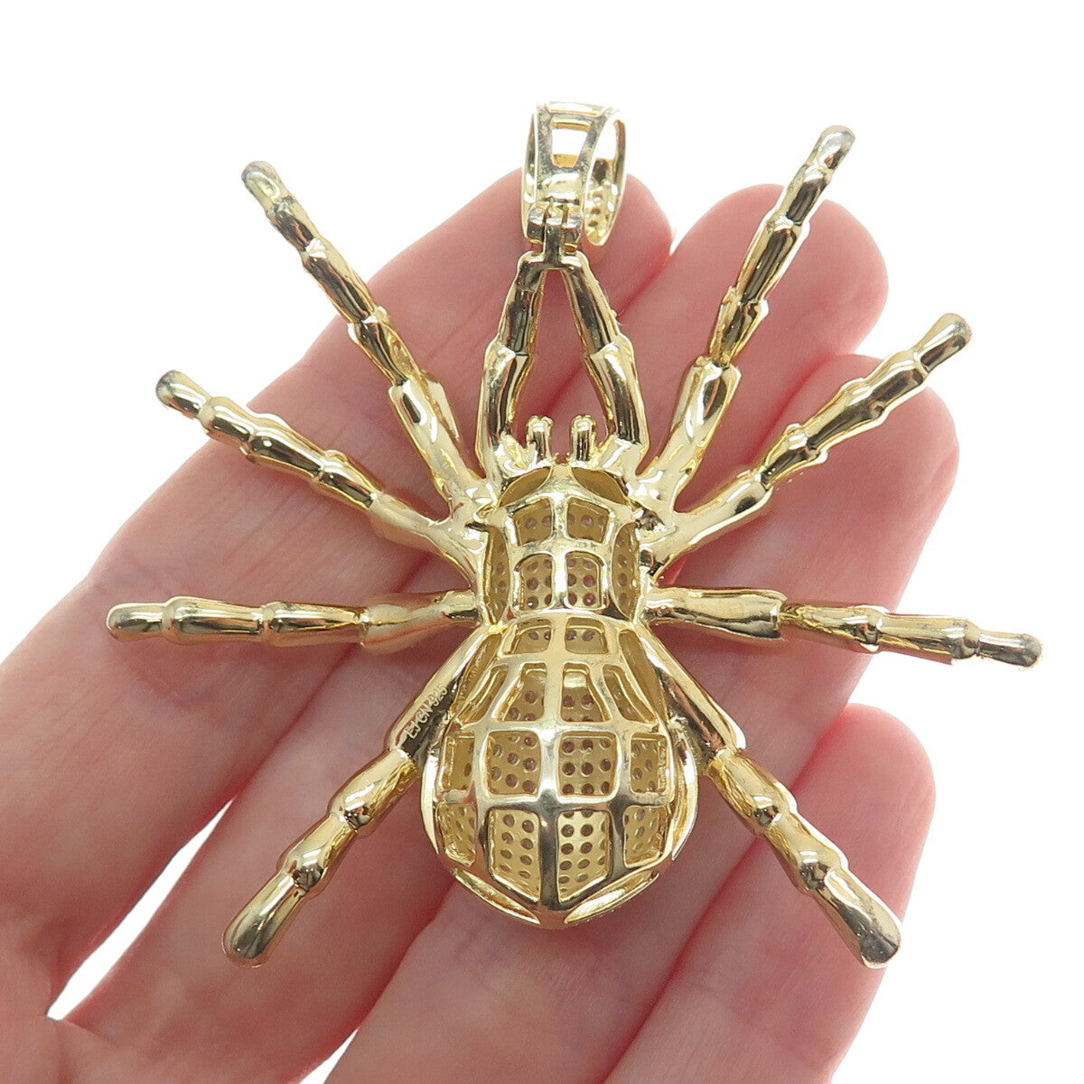 925 Sterling Silver Gold Plated Round-Cut C Z Spider Sparkle Pendant