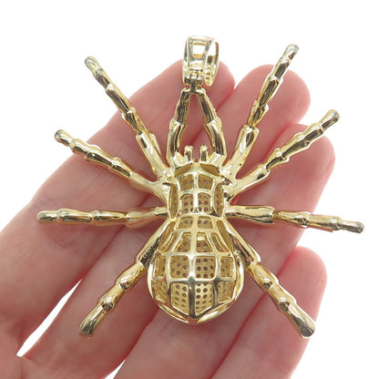 925 Sterling Silver Gold Plated Round-Cut C Z Spider Sparkle Pendant