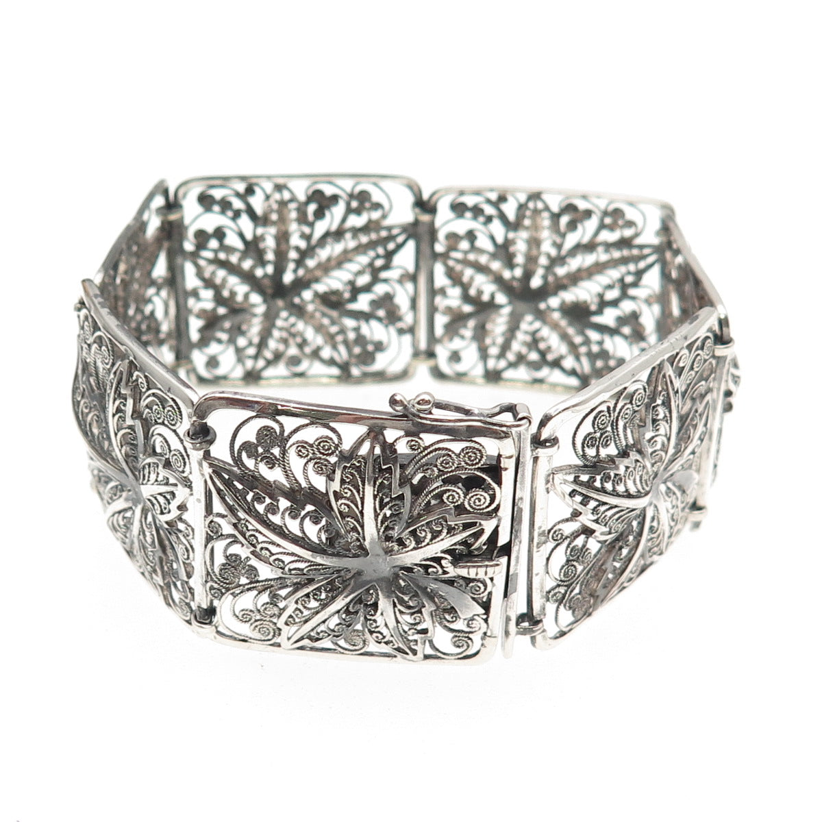 Alice Caviness Sterling Silver Antique Art Deco Floral Filigree Bracelet 7.5"