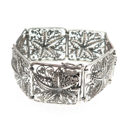 Alice Caviness Sterling Silver Antique Art Deco Floral Filigree Bracelet 7.5"