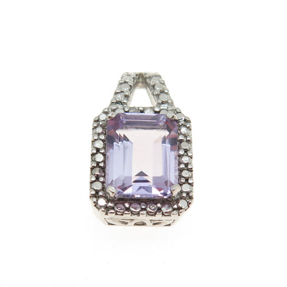 925 Sterling Silver Real White Diamond Accent & Amethyst Gemstone Pendant