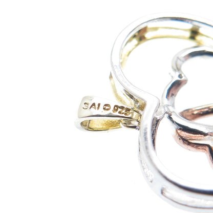 925 Sterling Silver 3-Tone Real Diamond Accent Interlocked Heart Mini Pendant