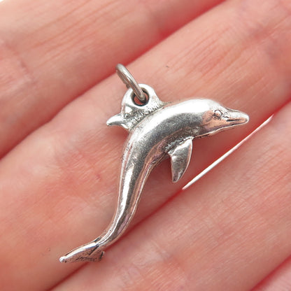 925 Sterling Silver Vintage Dolphin 3D Charm Pendant