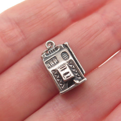 Old Pawn 925 Sterling Silver Vintage Slot Machine Casino 3D Mini Charm Pendant