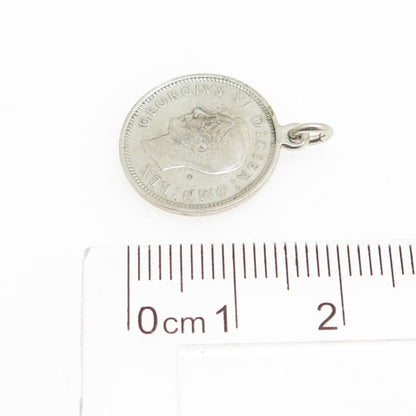 925 Sterling Silver Antique 1937 King George VI Three Pence Coin Charm Pendant