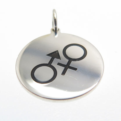 925 Sterling Silver Black Enamel Male & Female Sign Minimalist Charm Pendant