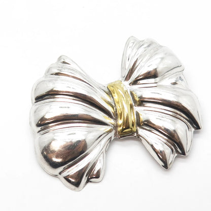 925 Sterling Silver 2-Tone Vintage Mexico Puffy Bow Pin Brooch