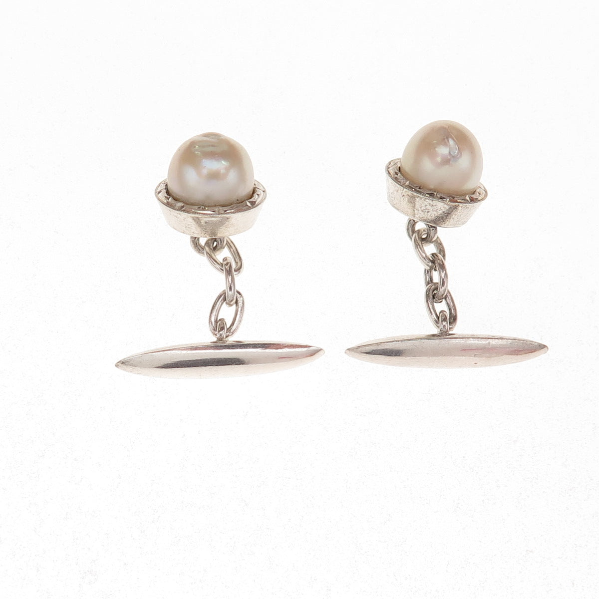 925 Sterling Silver Antique Japan Real Akoya Pearl Chain Cufflinks