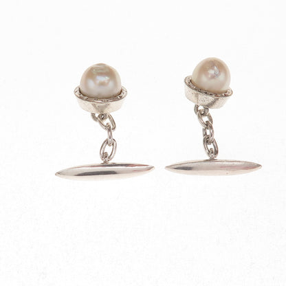 925 Sterling Silver Antique Japan Real Akoya Pearl Chain Cufflinks