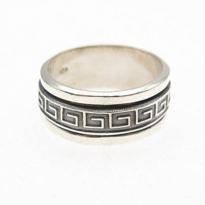 925 Sterling Silver Vintage Greek Key Oxidized Rotating Band Ring Size 9