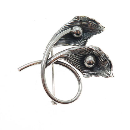 BEAU 925 Sterling Silver Vintage Modernist Calla Lily Oxidized Pin Brooch