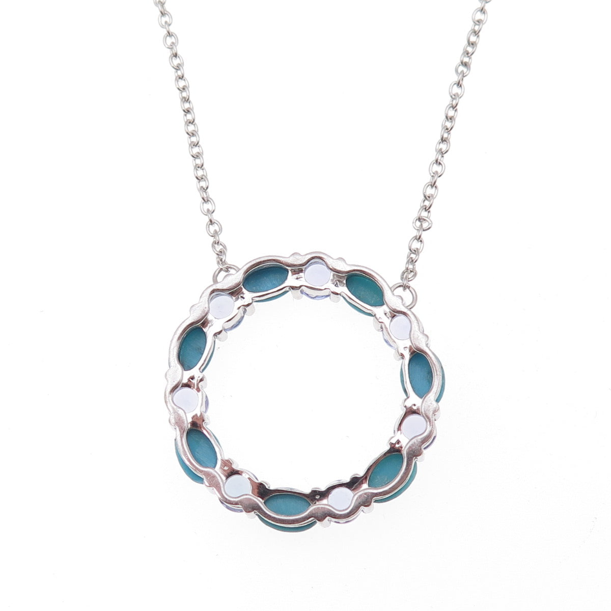 925 Sterling Real Turquoise & Tanzanite Circle of Life Cable Chain Necklace 18"