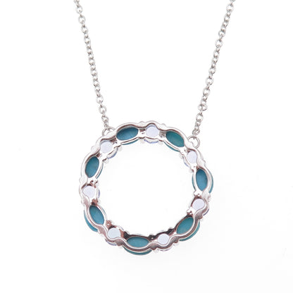 925 Sterling Real Turquoise & Tanzanite Circle of Life Cable Chain Necklace 18"