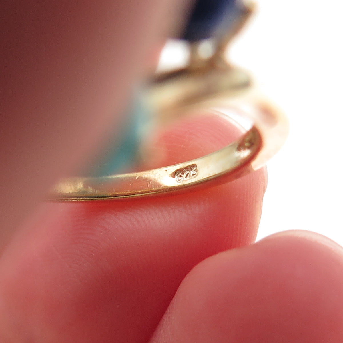 Chuck Clemency 925 Sterling Gold Plated Real Turquoise & Lapis Ring Size 8.25
