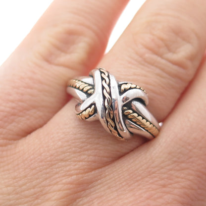 TIFFANY & CO. 925 Sterling Silver 18K Gold Vintage 1990 Crisscross Ring Size 6.5