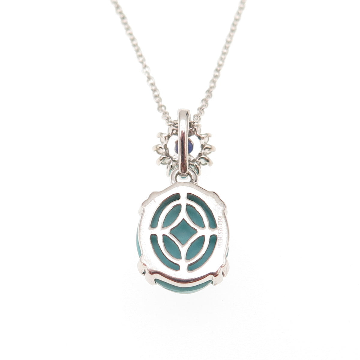 925 Sterling Silver Real Turquoise Iolite & White Topaz Cable Chain Necklace 18"