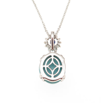 925 Sterling Silver Real Turquoise Iolite & White Topaz Cable Chain Necklace 18"