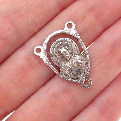 Creed 925 Sterling Silver Antique Art Deco St. Mary & Jesus Rosary Chain Pendant