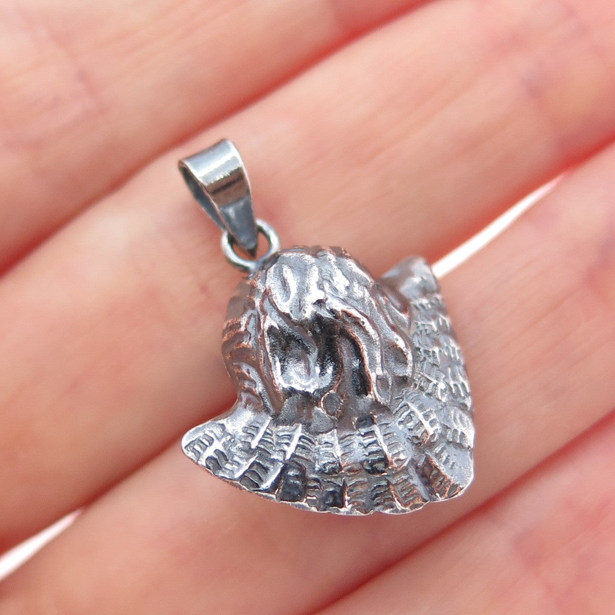 925 Sterling Silver Vintage Cherub Oxidized Minimalist Charm Pendant